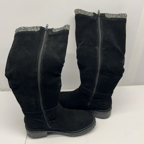 Just Fab Noel Black Caviar Flat Boots Side Zip Chunky Sole Size 6 New in Box - Picture 2 of 7